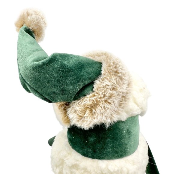 Winter Bear Stands Up Figurine Off-White Fleece with Green Velvet Scarf and Hat - Picture 8 of 13